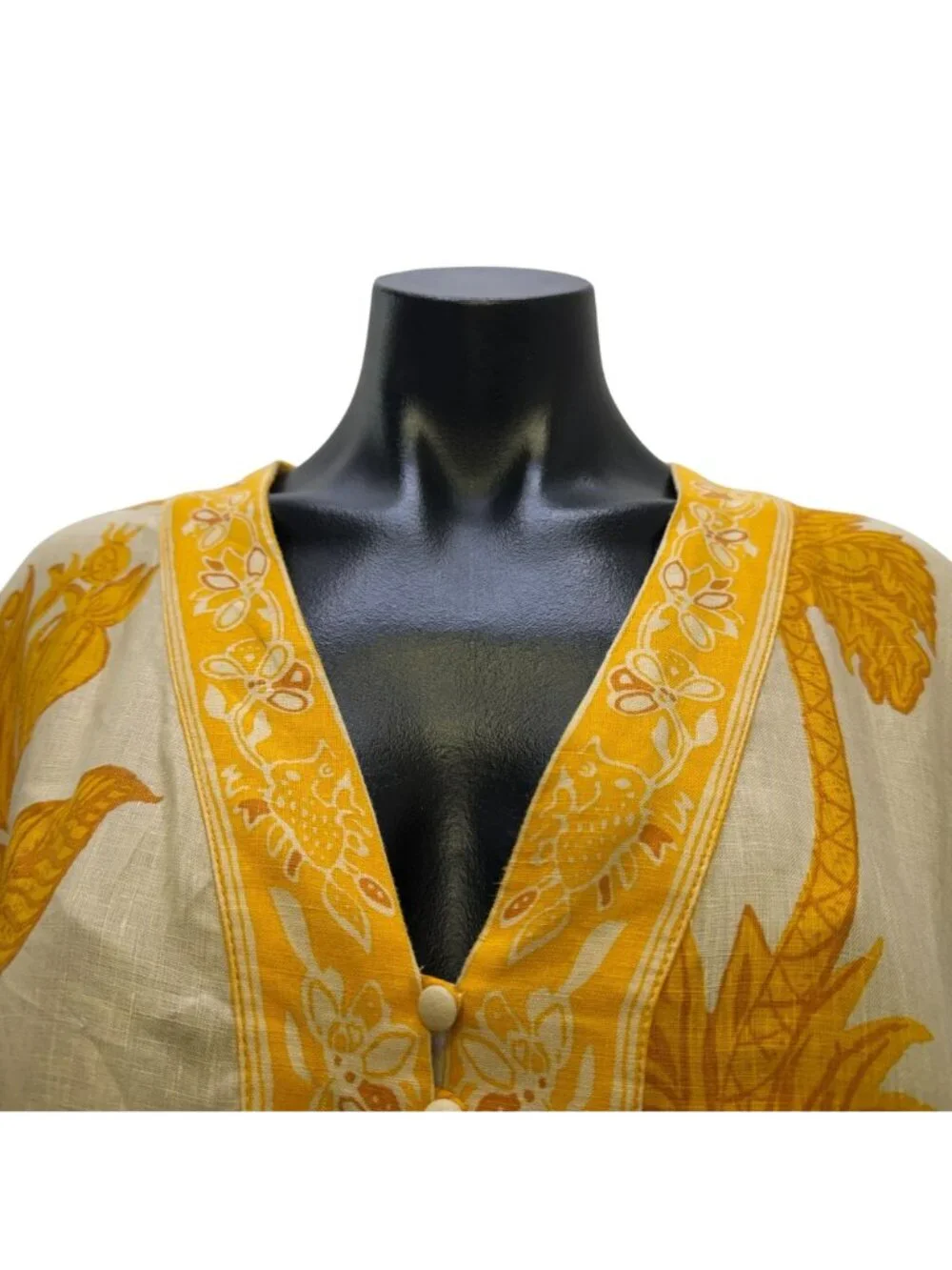 Banana Republic Linen Belted Dress Yellow Cream Long Sleeve Size 4 - Picture 5 of 8